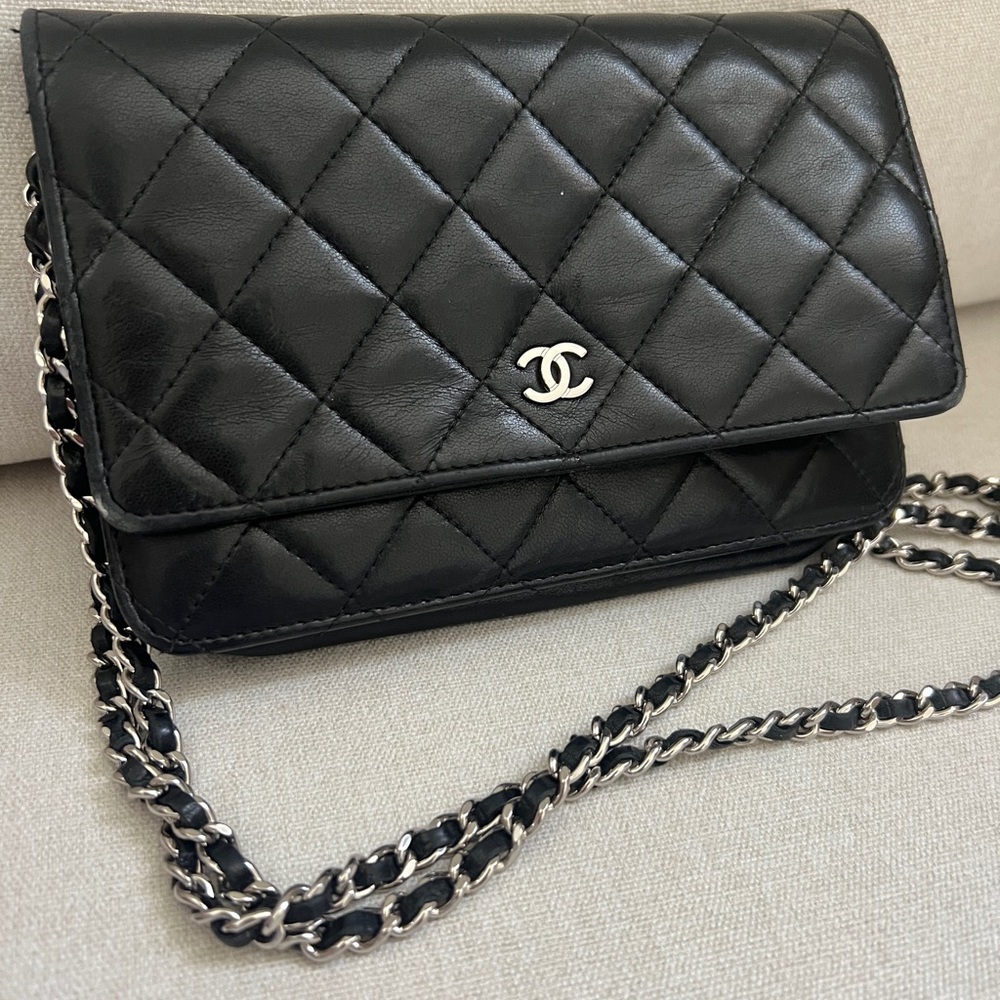 Chanel Black Quilted Lambskin Wallet on a Chain
